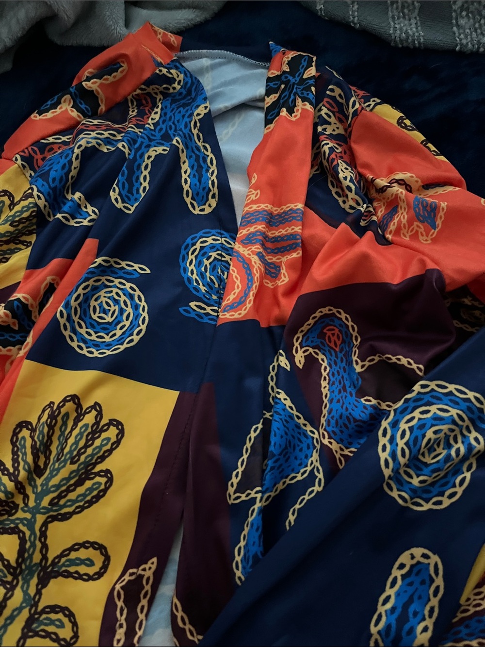 Colorblock Nautical Print kimono/cover up- Navy, Red, Yellow - Picture 3 of 5